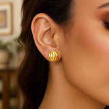 14K Yellow Gold Swirl Button Stud Earrings thumbnail 3