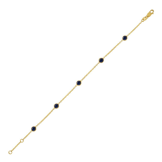14K Yellow Gold Blue Sapphire Station Bracelet