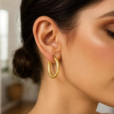 14K Yellow Gold Twisted Medium Hoop Earrings thumbnail 2