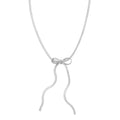 Rhodium plated sterling silver snake bow necklace with flat chain