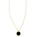 14K yellow gold circle necklace with inlaid black onyx disc pendant