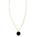 14K yellow gold circle necklace with inlaid black onyx disc pendant thumbnail 1