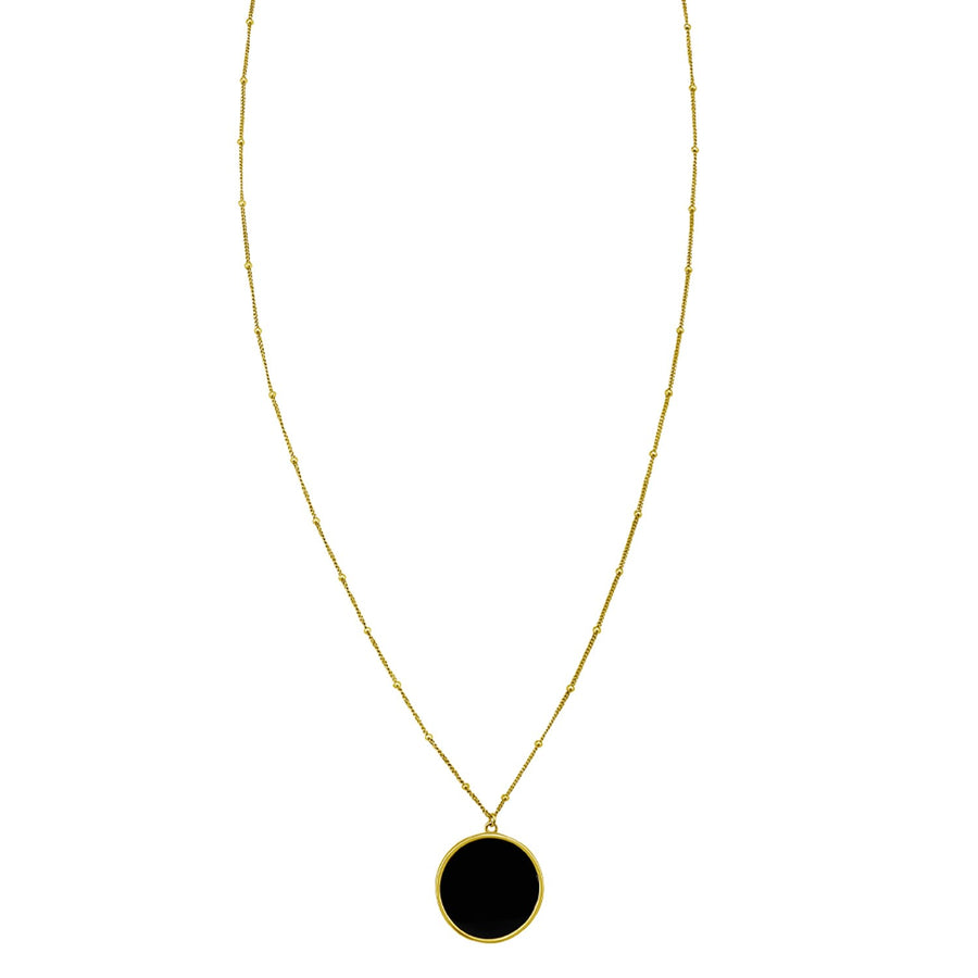 14K Yellow Gold Onyx Inlay Circle Necklace
