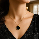 14K Yellow Gold Onyx Inlay Circle Necklace thumbnail 4