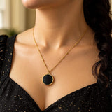 14K Yellow Gold Onyx Inlay Circle Necklace thumbnail 5