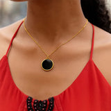 14K Yellow Gold Onyx Inlay Circle Necklace thumbnail 6