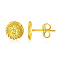 14K yellow gold ring with round angel motif in an 8mm frame