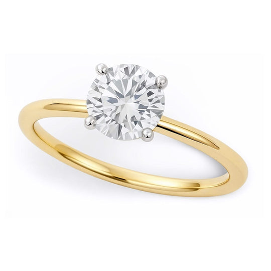 10K yellow gold ring with one round diamond in a solitaire setting