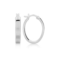 Sterling Silver Flat Style Oval Hoop Earrings with Rhodium Plating