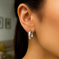 Sterling Silver Flat Style Oval Hoop Earrings with Rhodium Plating