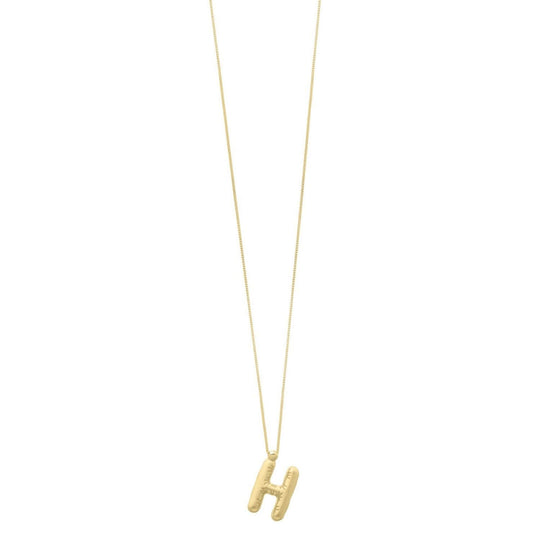 14K yellow gold initial H pendant with polished open letter design