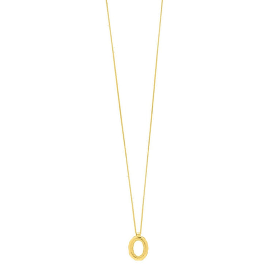 14K yellow gold initial O pendant with polished loop and top bail