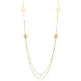 14K yellow gold long hamsa hand pendant necklace on gold chain thumbnail 1