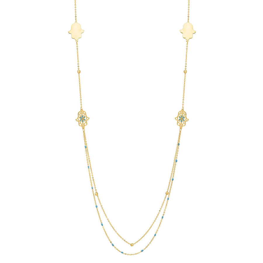 Long Hamsa Necklace in 14K Yellow Gold