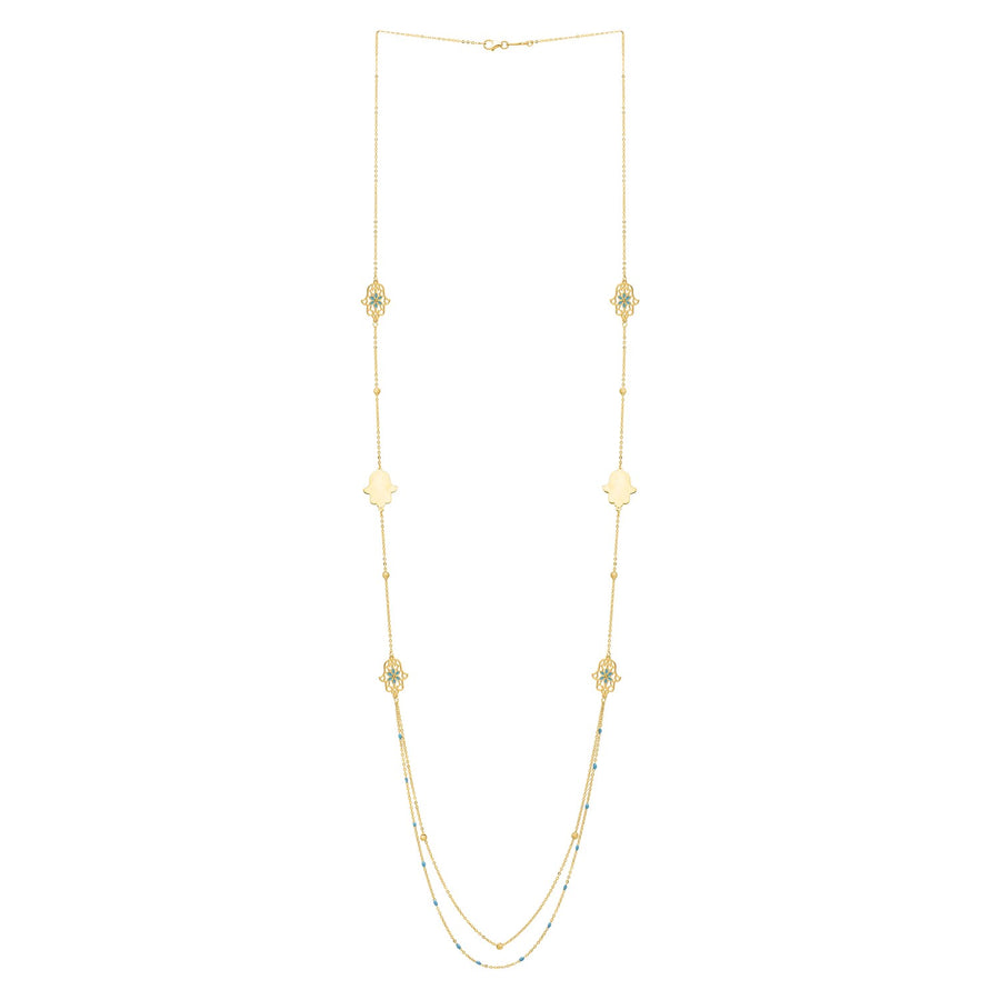 Long Hamsa Necklace in 14K Yellow Gold