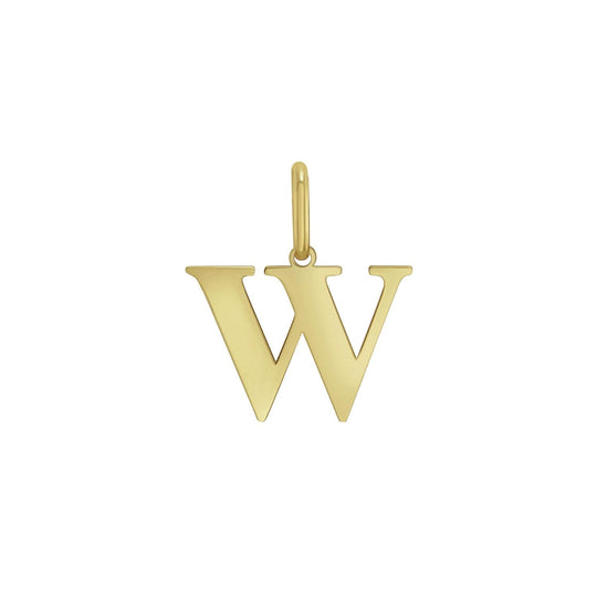 14K yellow gold initial W charm pendant with polished finish