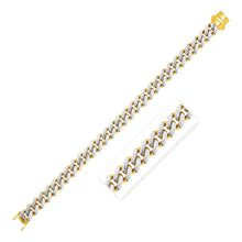 Load image into Gallery viewer, 14k Two Tone Gold 8 1/4 inch Curb Chain Bracelet with White Pave (9.50 mm)