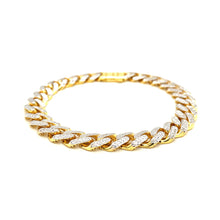 Load image into Gallery viewer, 14k Two Tone Gold 8 1/4 inch Curb Chain Bracelet with White Pave (9.50 mm)