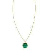 14K yellow gold circle necklace with green malachite inlay pendant thumbnail 1