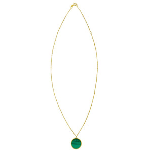 14K Yellow Gold Malachite Inlay Circle Necklace