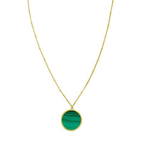 14K Yellow Gold Malachite Inlay Circle Necklace