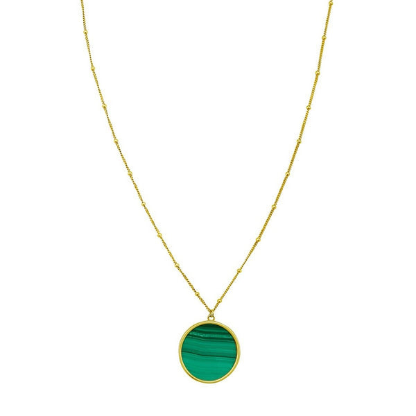 14K Yellow Gold Malachite Inlay Circle Necklace