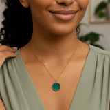 14K Yellow Gold Malachite Inlay Circle Necklace thumbnail 6