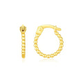 14K yellow gold beaded hinged hoop earrings with no gemstone stones
