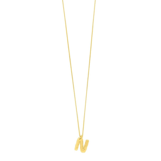 14K yellow gold initial N pendant with polished letter design