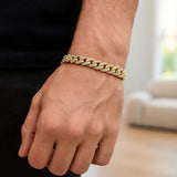 14k Yellow Gold White Pave High Polish Modern Lite Miami Cuban Bracelet(6.50 mm) thumbnail 5