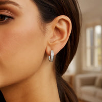 14k White Gold Glitter Center Oval Hoop Earrings(4x15mm)