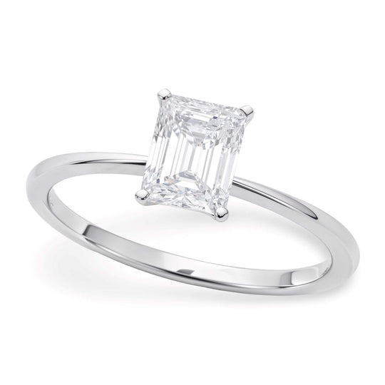 10K white gold ring with 1 radiant diamond stone in a solitaire setting