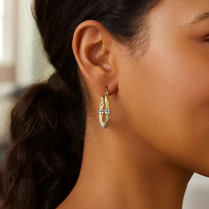 10K Two Tone Gold Station Hoop Earrings
