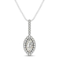 14K white gold pendant with marquise diamond and round halo diamond stones