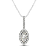 14K white gold pendant with marquise diamond and round halo diamond stones thumbnail 1