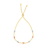 14k Tri-Color Gold Textured Oval Station Lariat Style Bracelet (1.20 mm)