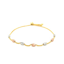 Load image into Gallery viewer, 14k Tri-Color Gold Textured Oval Station Lariat Style Bracelet (1.20 mm)