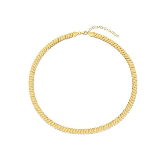 14K yellow gold rib link necklace with flat ridged textured links