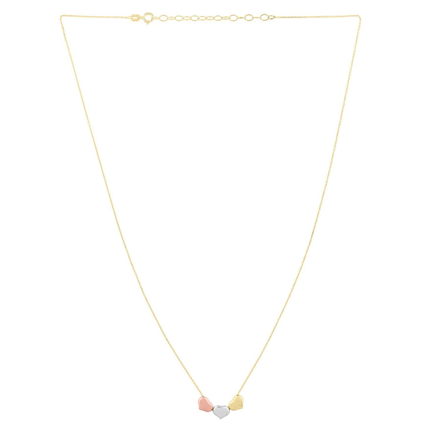 14K Tri Color Gold Triple Heart Necklace