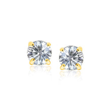 Load image into Gallery viewer, 14k Yellow Gold Stud Earrings with White Hue Faceted Cubic Zirconia(7mm)