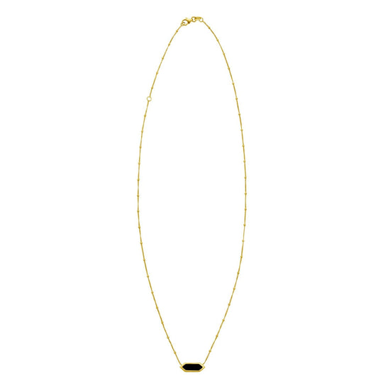 14K Yellow Gold Hexagon Onyx Pendant Necklace