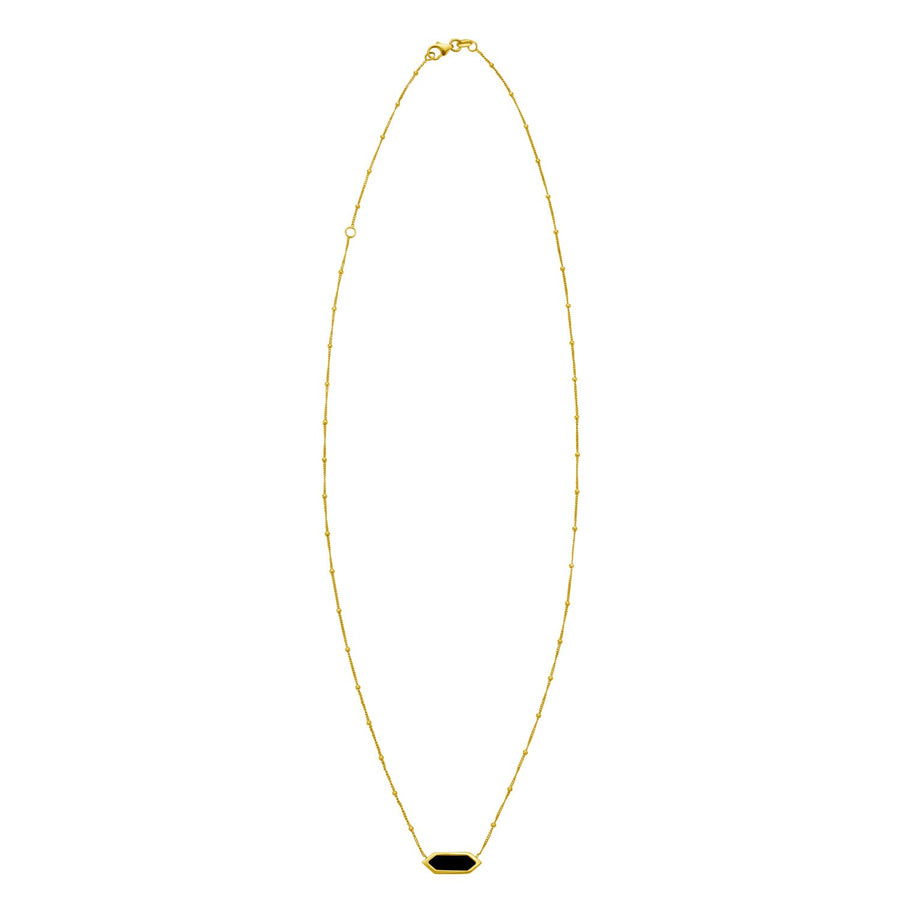 14K Yellow Gold Hexagon Onyx Pendant Necklace