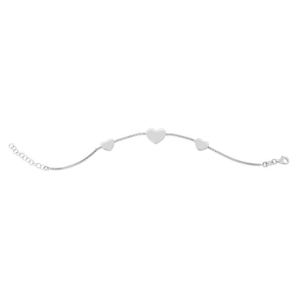 Sterling Silver Rhodium Plated Hearts Station Bracelet