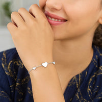 Sterling Silver Rhodium Plated Hearts Station Bracelet