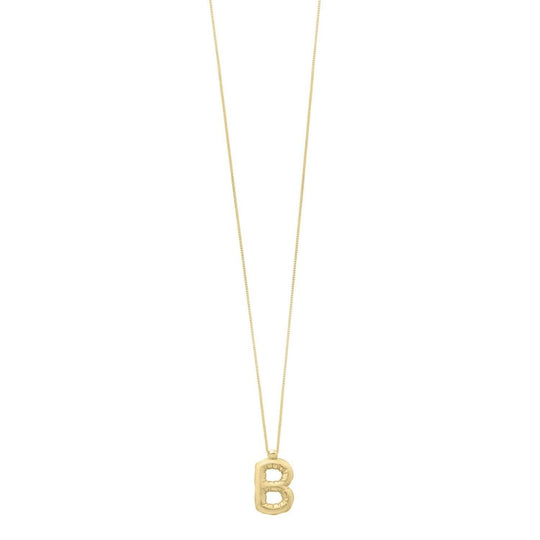 14K yellow gold initial B pendant with polished letter and integrated bail