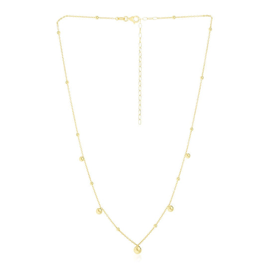 14K yellow gold beaded stations necklace with high polish gold beads