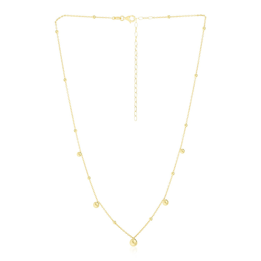 14k Yellow Gold High Polish Beaded Stations Necklace