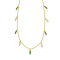 14K yellow gold station necklace with malachite and mother-of-pearl inlay panels