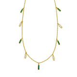 14K yellow gold station necklace with malachite and mother-of-pearl inlay panels thumbnail 1