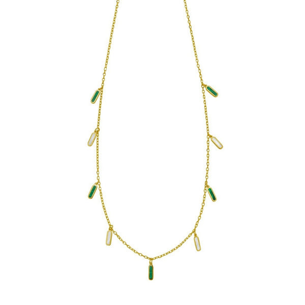14K Yellow Gold Malachite And MOP Inlay Station Necklace